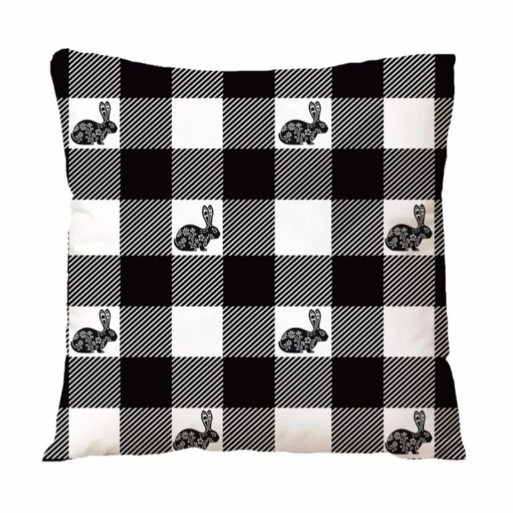 Seasonal Pillow Covers Easter Bunnies Zip Closure 17.7 In Black White Set of 2
